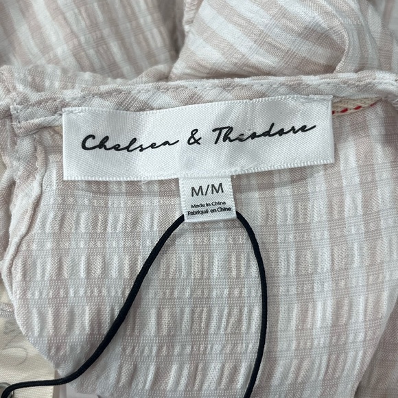 Chelsea & Theodore Ruffle Bell Sleeve Blouse Medium Pink Textured Stripe Flowy